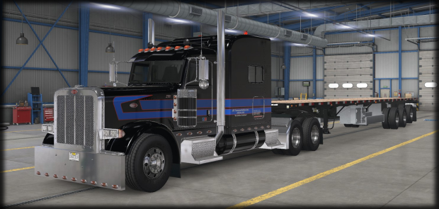 Peterbilt 389 with a Flatbed trailer.